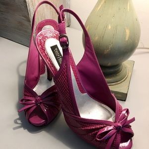 WHBM Berry Snake Print Leather Slingbacks